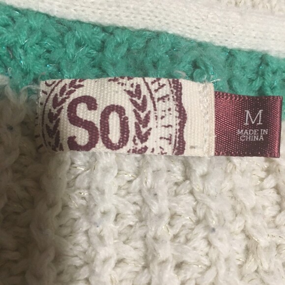 ✨️3 For $20✨️ Womens M sparkly green cream striped sweater Y2K Artsy Preppy - Picture 4 of 9